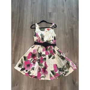 ELLE Floral Sundress W Rose Belt Women's Size 8